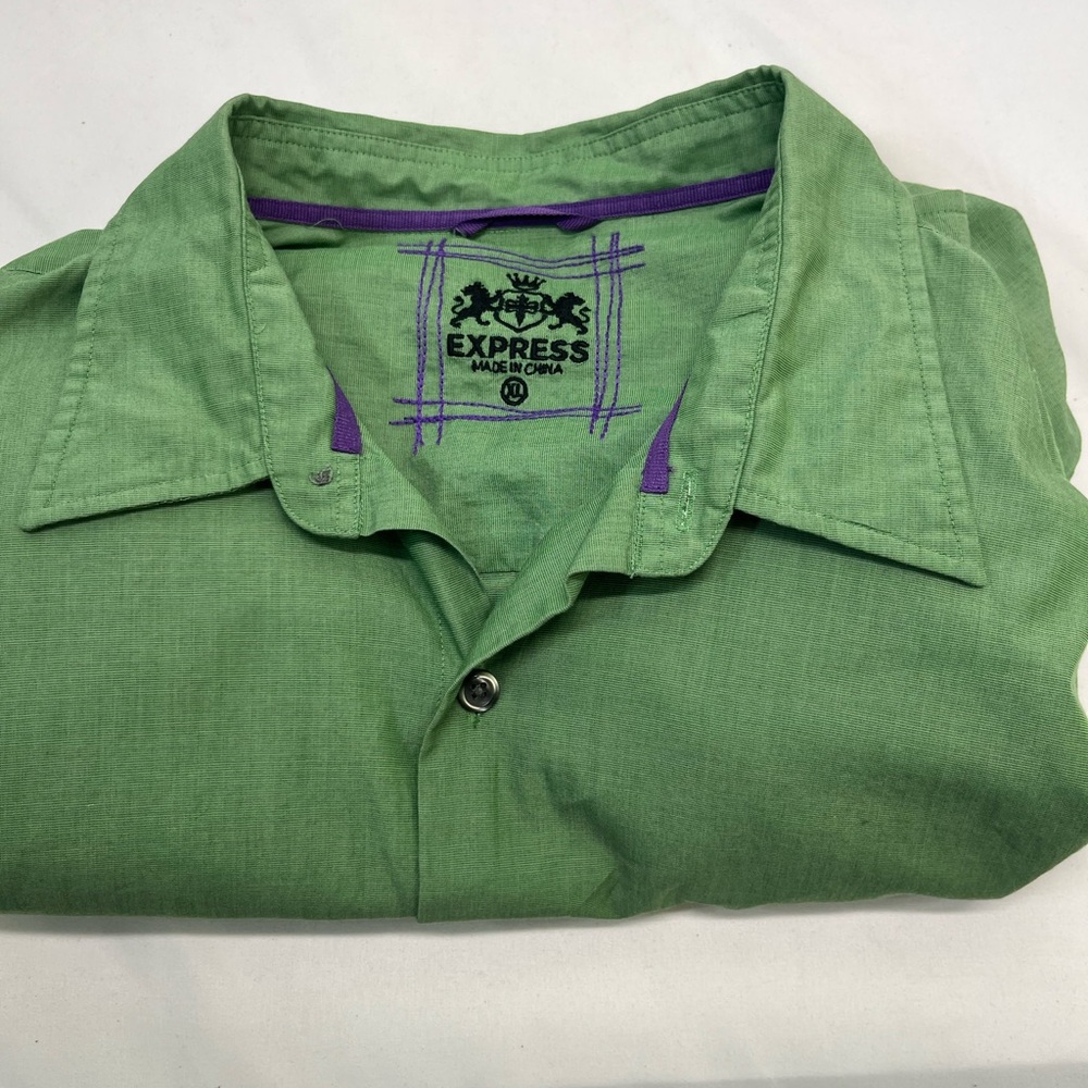 Express Long Sleeve Button Up W/Roll Tab Sleeves Shirt 100% Cotton XL GREEN
